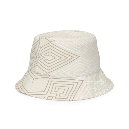 Reversible Bucket Hat Beige Brown Aztec Geometric Lines-1