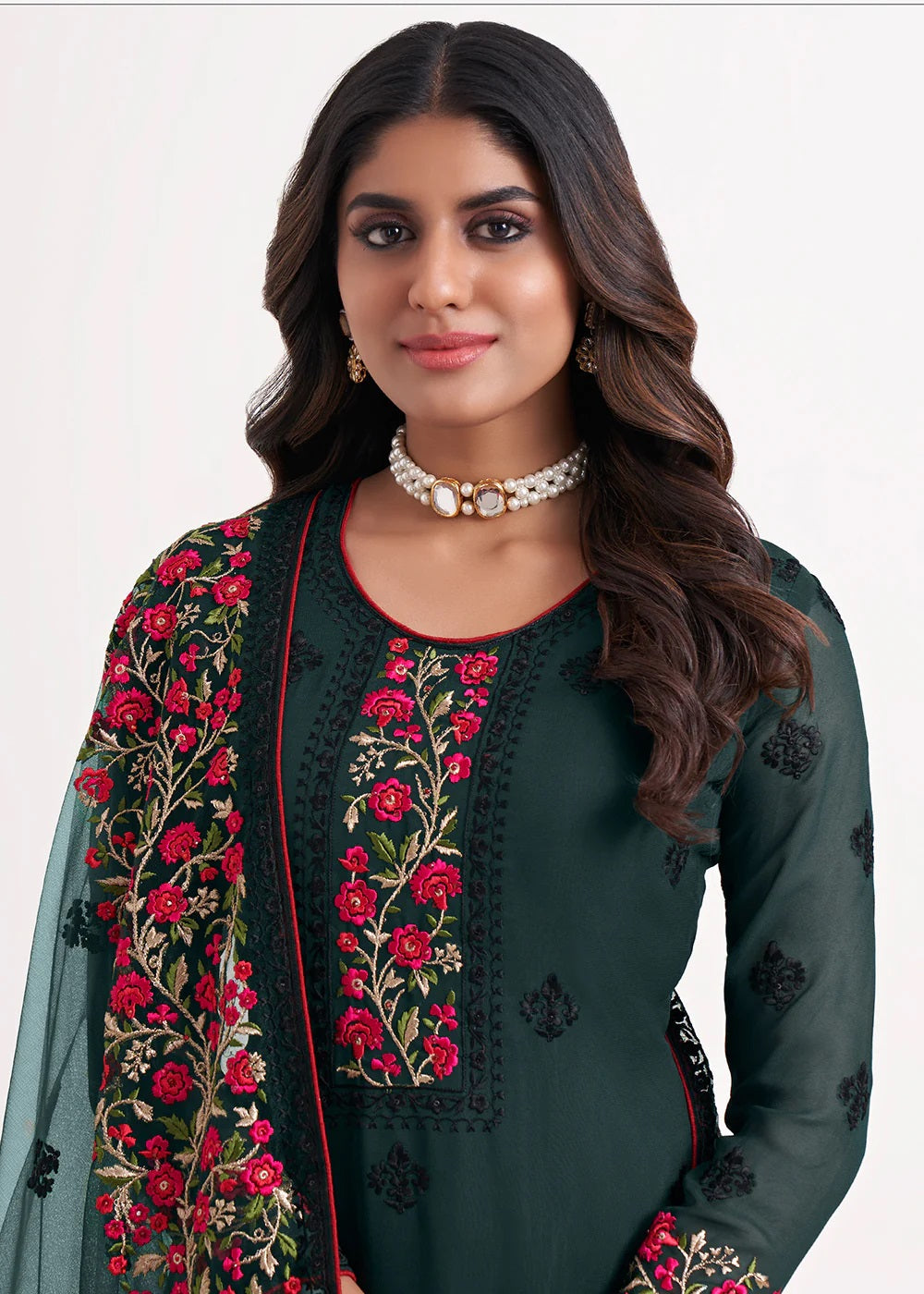 Festive and Weddingwear Georgette Embroidered Pant Style Suit