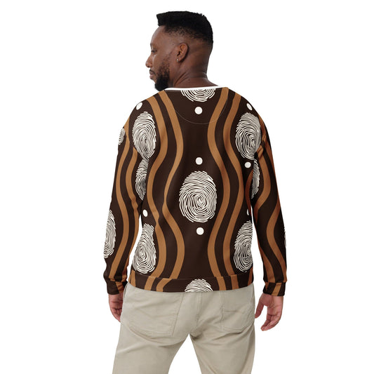 Graphic Sweatshirt for Men - Brown White Geometric Lines-1
