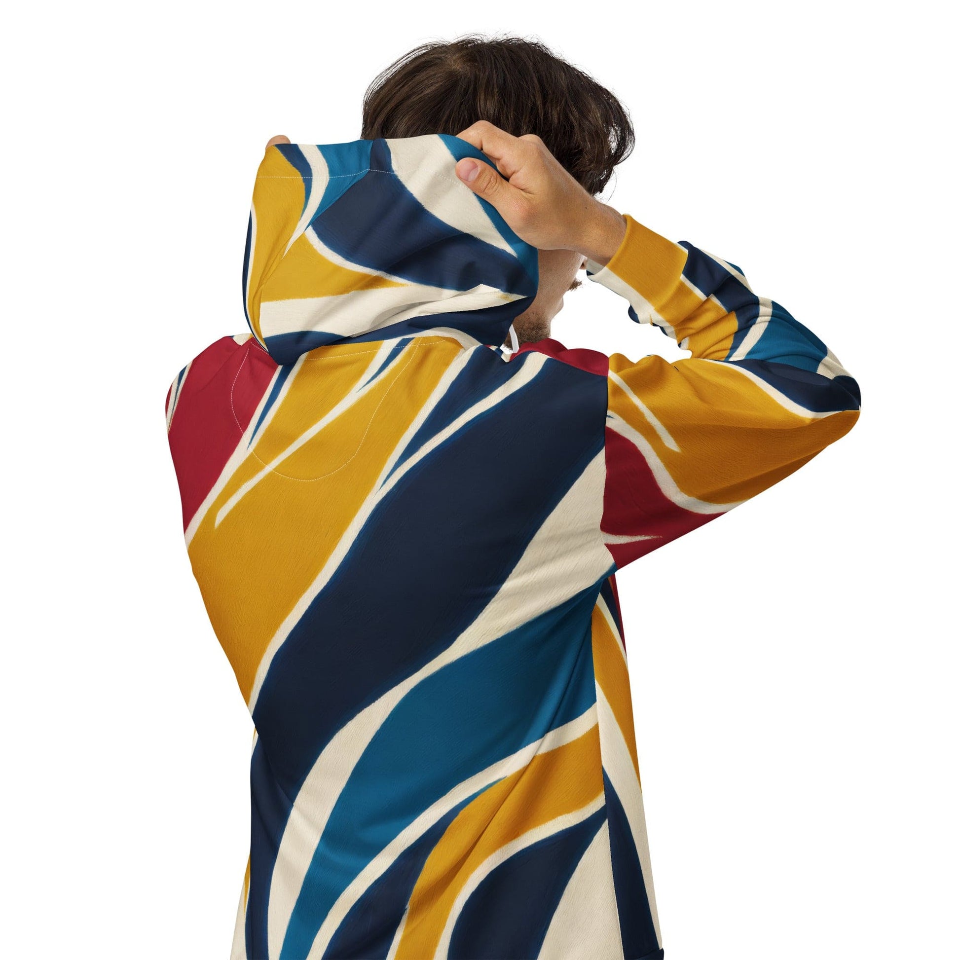 Mens Full Zip Graphic Hoodie - Abstract Multicolor Swirl Line Pattern-0