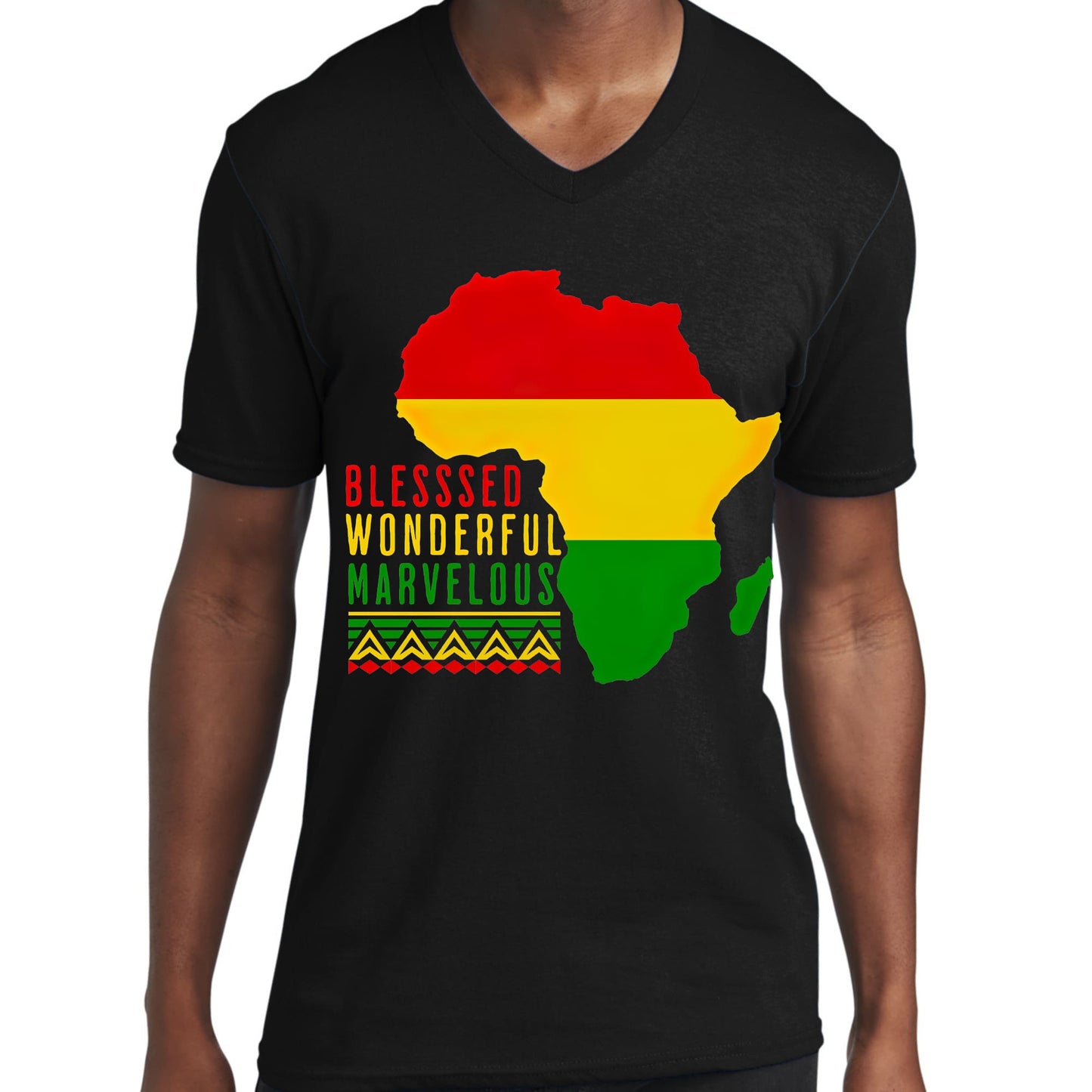 Mens Graphic V-neck T-shirt - Blessed Wonderful Marvelous Christian-0