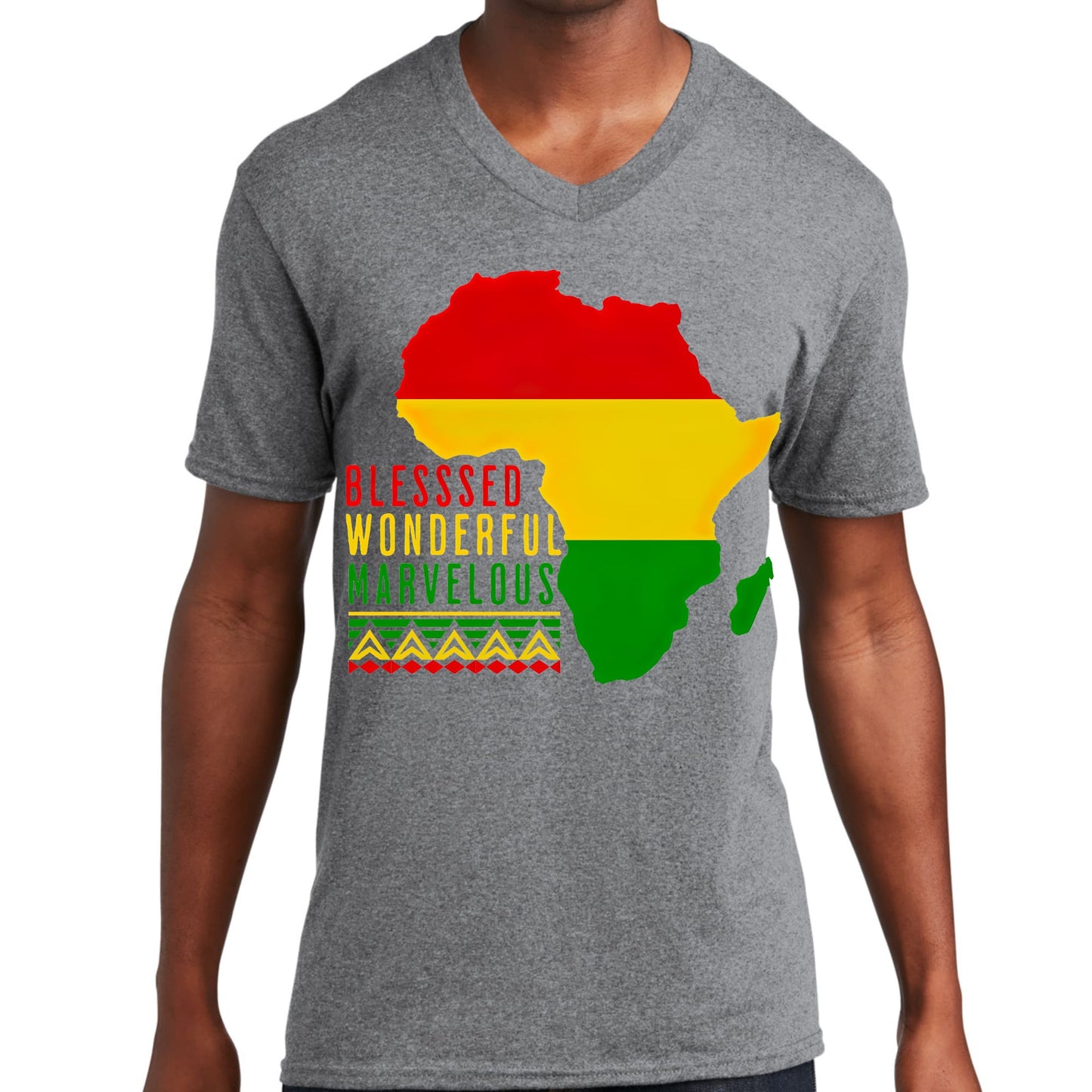 Mens Graphic V-neck T-shirt - Blessed Wonderful Marvelous Christian-1