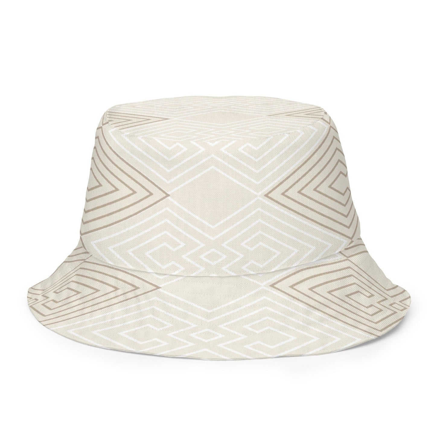 Reversible Bucket Hat Beige Brown Aztec Geometric Lines-3