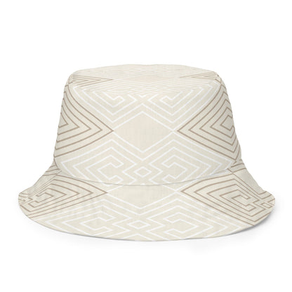 Reversible Bucket Hat Beige Brown Aztec Geometric Lines-3