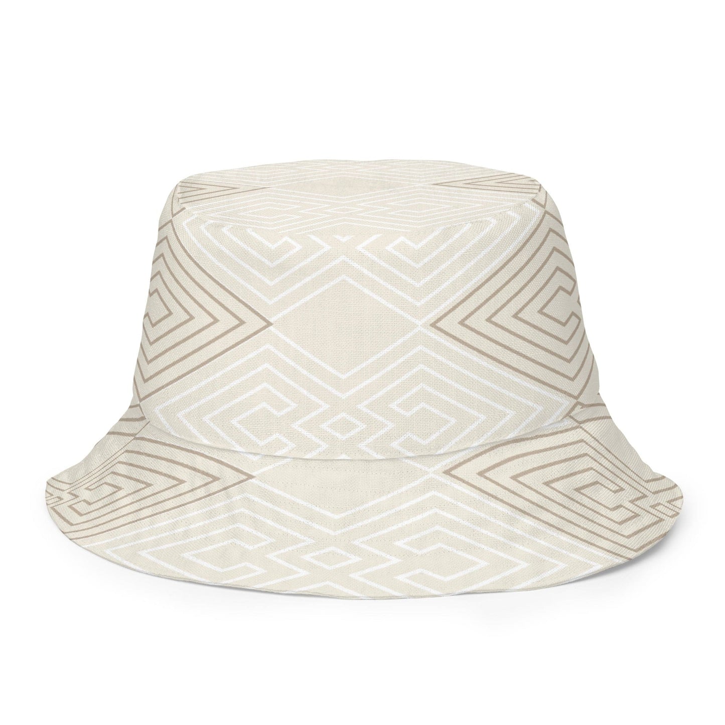 Reversible Bucket Hat Beige Brown Aztec Geometric Lines-4