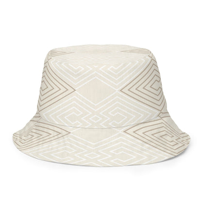 Reversible Bucket Hat Beige Brown Aztec Geometric Lines-0