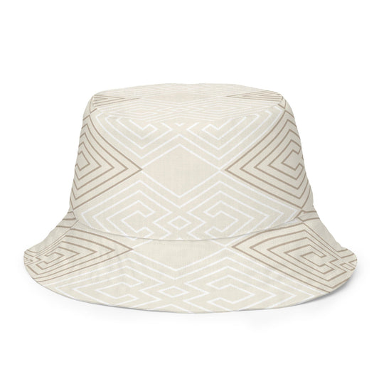 Reversible Bucket Hat Beige Brown Aztec Geometric Lines-0