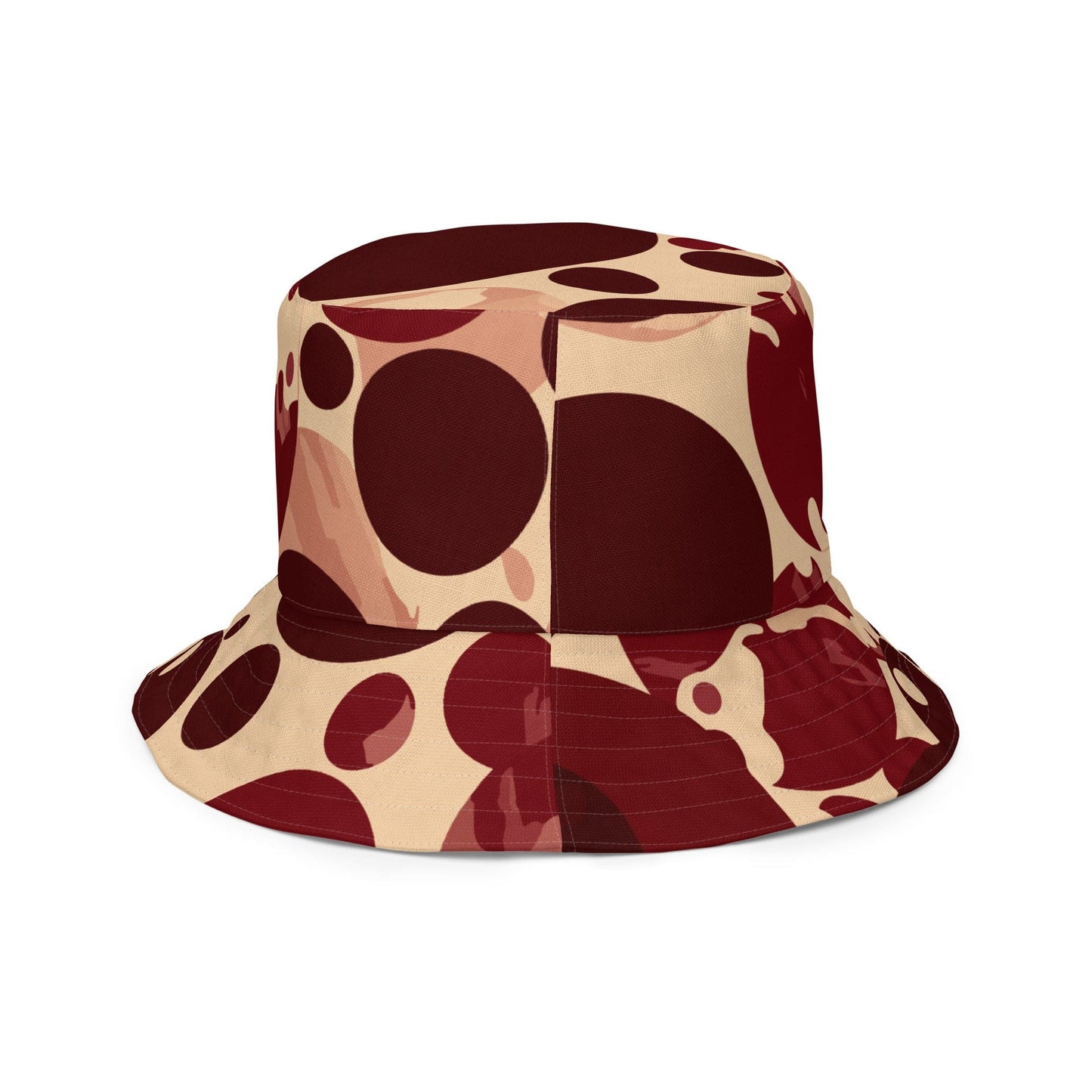 Reversible Bucket Hat Burgundy Beige Circular Print-2