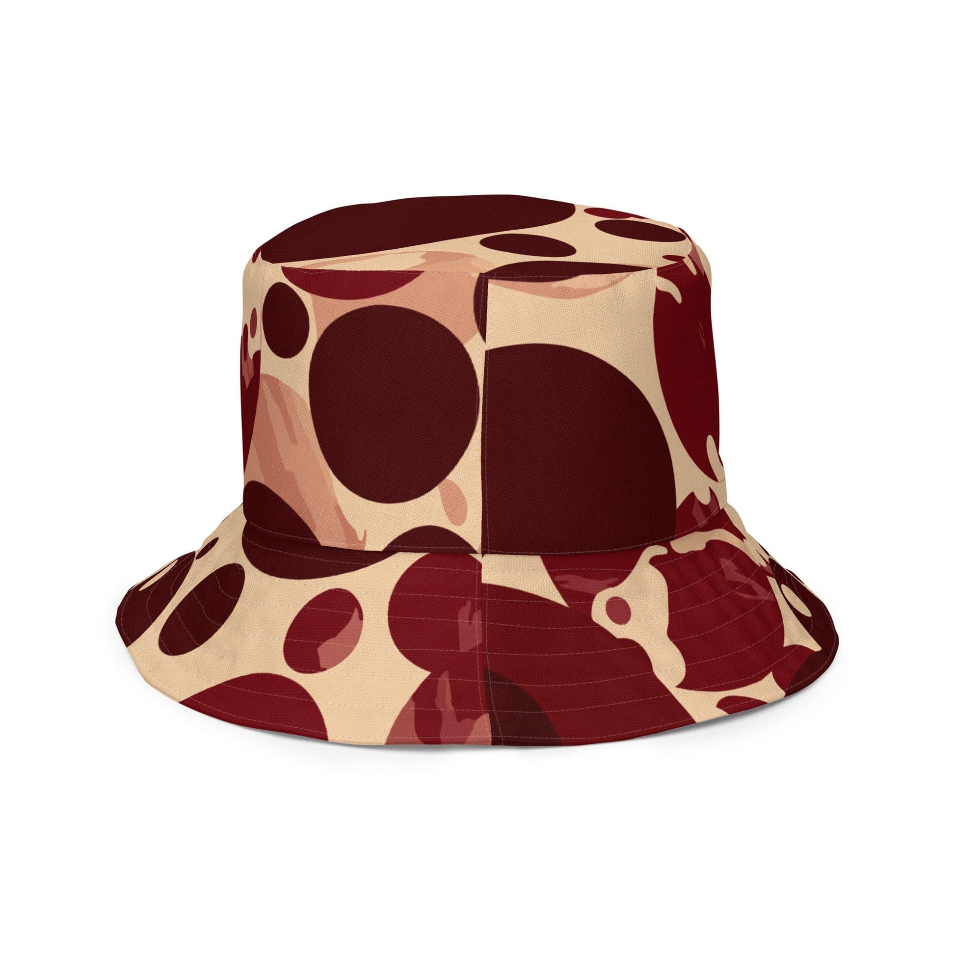 Reversible Bucket Hat Burgundy Beige Circular Print-2