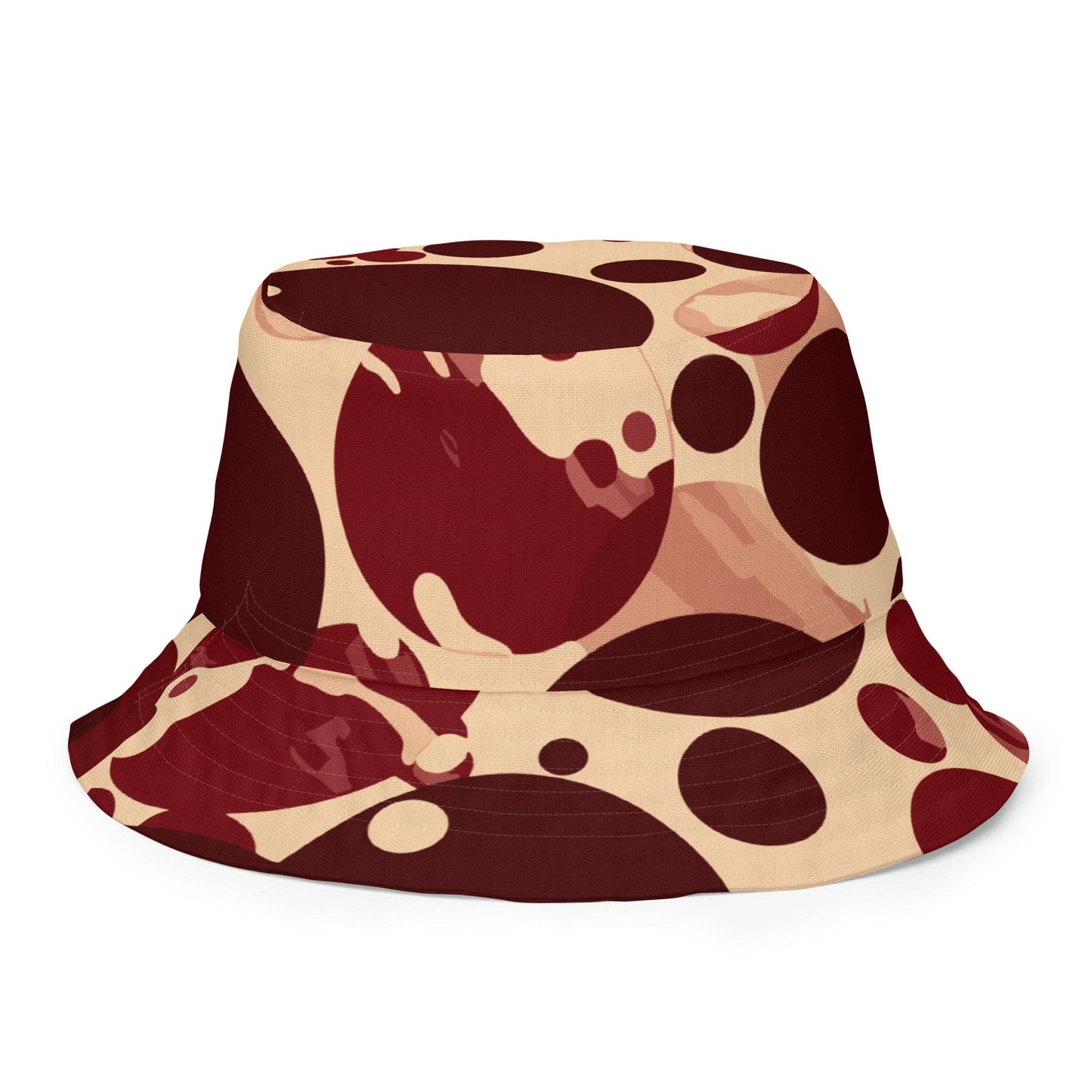 Reversible Bucket Hat Burgundy Beige Circular Print-3