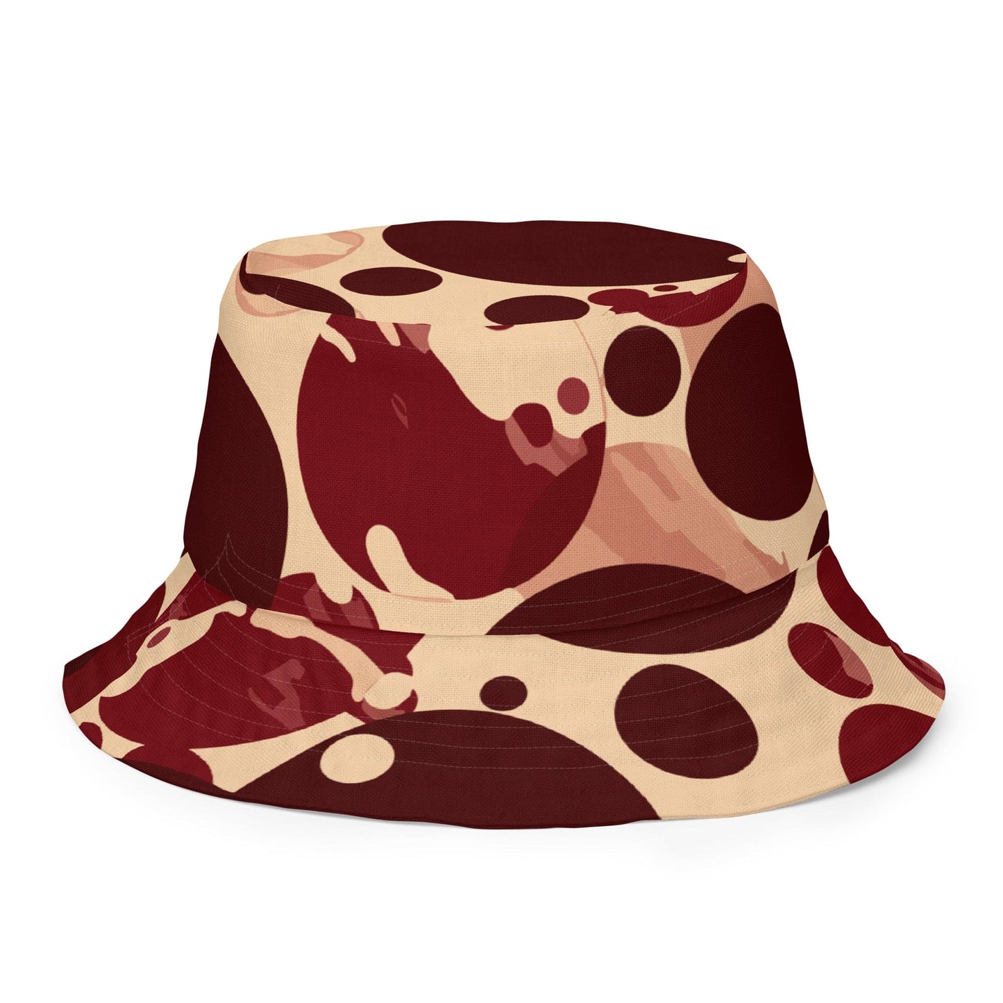 Reversible Bucket Hat Burgundy Beige Circular Print-4