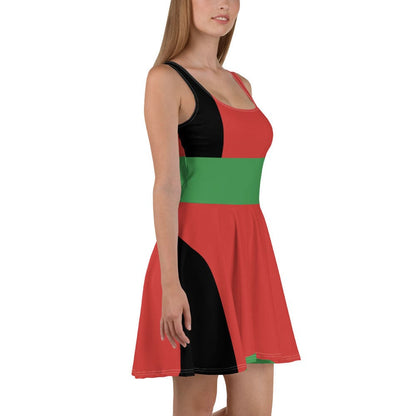 Womens Skater Dress - Black Red Green Stripped-4