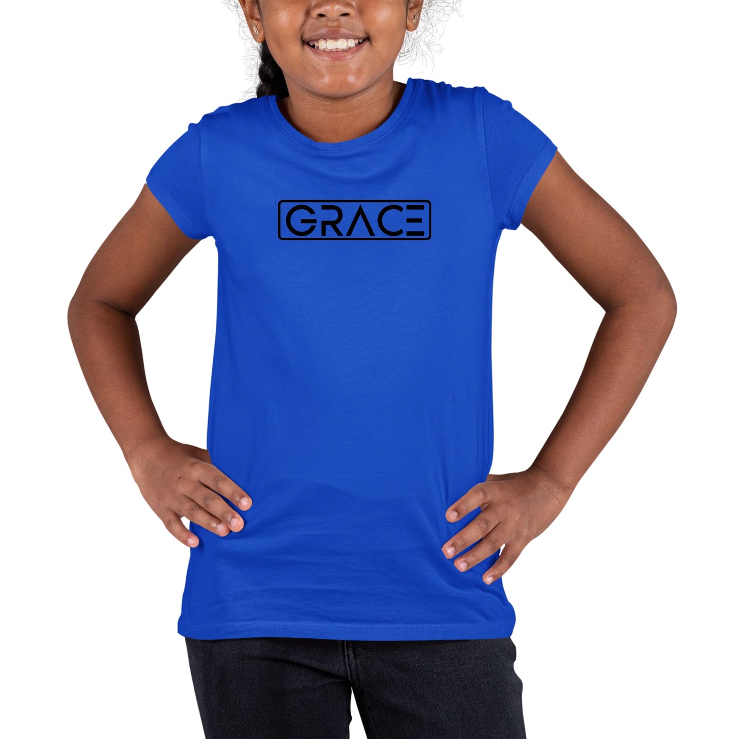 Youth Short Sleeve Graphic T-shirt Grace Christian Black Illustration-2