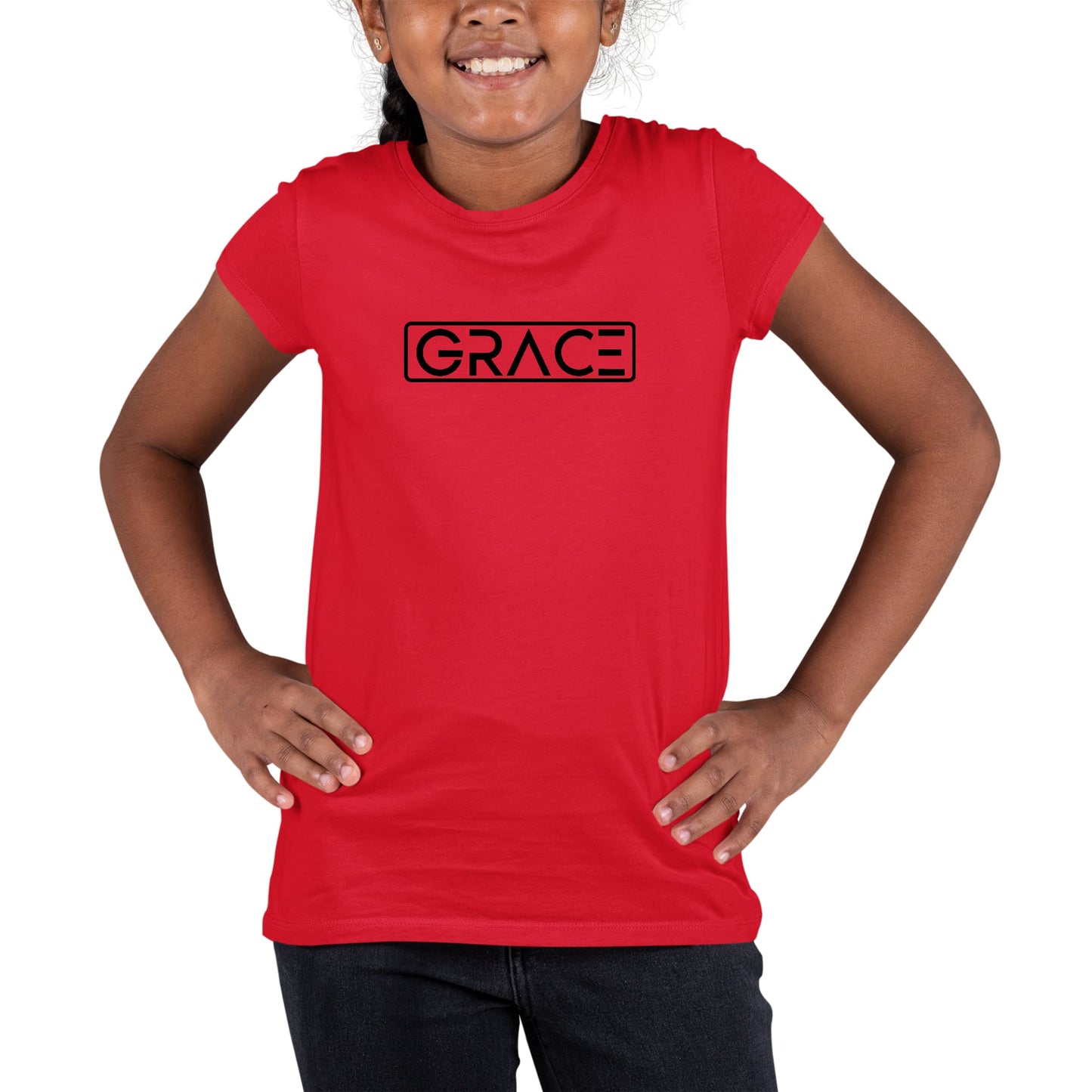 Youth Short Sleeve Graphic T-shirt Grace Christian Black Illustration-1